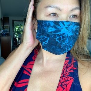 LAST ONE. Batik Navy Blue flower 100% cotton mask